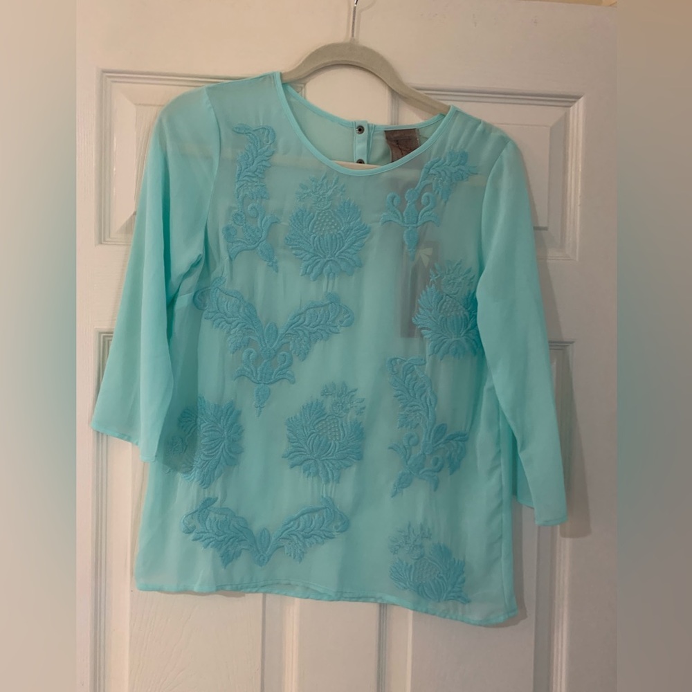 Embroidered Blouse with Flower Pattern NWT Size S